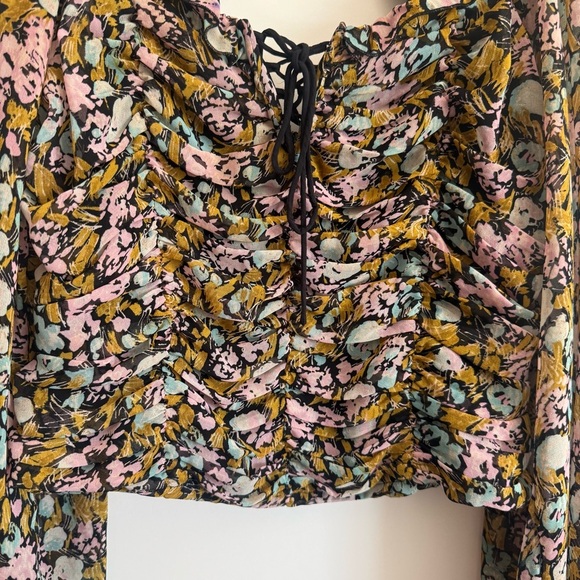 FREE PEOPLE Mabel Floral Printed Blouse Black Top M Medium - Picture 4 of 9